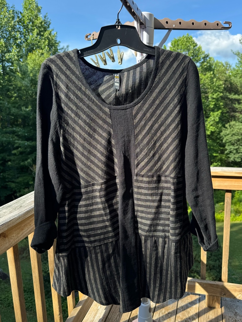KHANGURA Women's Black Linen Lagenlook Tunic Blouse Top Women's Beachy Coastal S